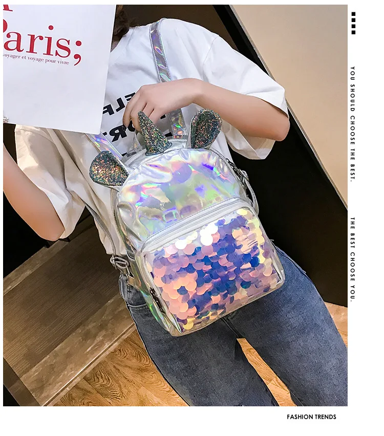 Модная блестящая Голограмма лазерная лакированная ПУ мультфильм Русалка Единорог детский школьный рюкзак сумка