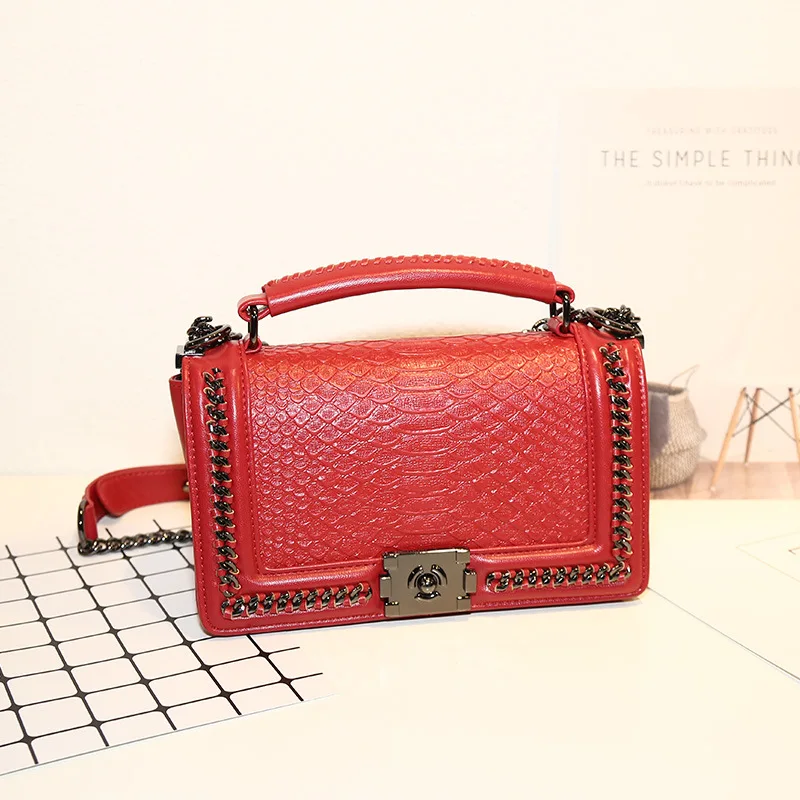 

Winter New Style 9079 Cowhide Snakeskin Bag with Chain Over-the-shoulder Bag Handbag Handmade Wearing Rope