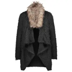 Fabala длинный рукав меховой воротник универсальная вязаная куртка кардиган осень зима свитер Повседневный Топ