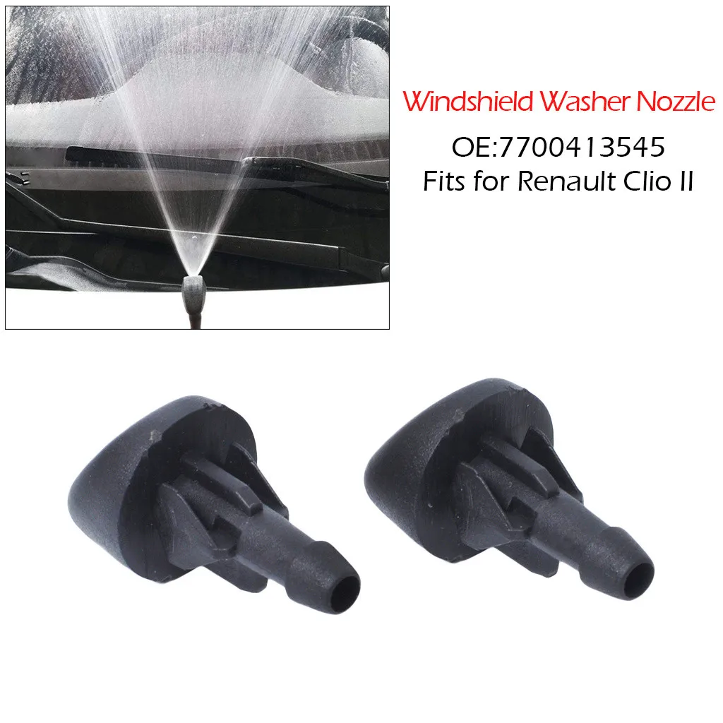 2 Pcs Car Windshield Washer Nozzle Black Wiper Water Spray Nozzle For Renault Clio II 7700413545 Car Accessories#BL35