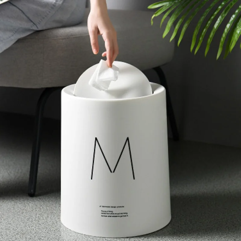 

Nordic Plastic Trash Can Double-layer Office Bathroom Kitchen Garbage Bin Storage Bucket Paper Basket Without Lid Trash Bin