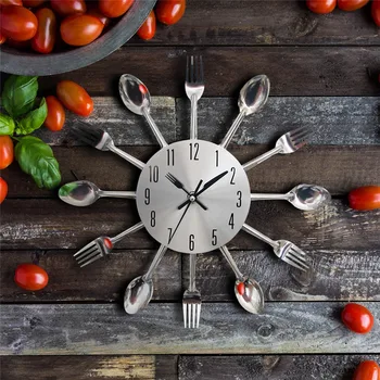

30mm Cutlery Metal Kitchen Wall Clock Spoon Fork Creative Quartz Modern Design 3D Art Horloge Dining Hall Restaurant Home Decor
