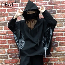 [DEAT] Loose Fit Spliced Pocket Sweatshirt New Hooded Long Batwing Sleeve Women Big Size Fashion Autumn Winter 19L-a108