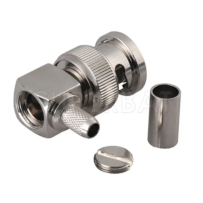 Superbat 10pcs BNC Male Right Angle Nickel-Plated Brass Crimp Connector for RG58/RG142/LMR195 for CCTV,Ham Radio,Test Equipment