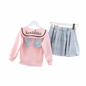 

2020 New Summer Children Fashion Clothes Baby Girls Cartoon Letter T Shirt Lattice Skirt 2Pcs/sets Kids Infant Casual Clothing