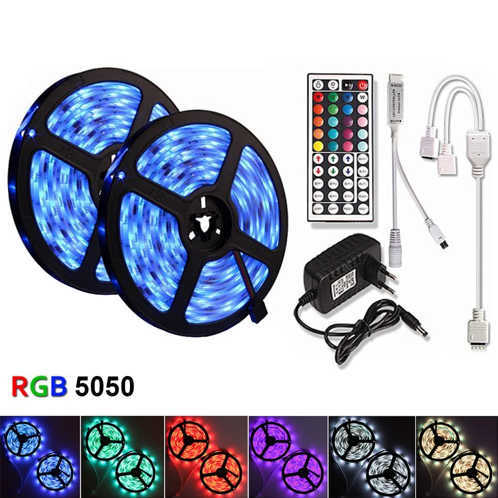 

RGB LED Strip Light 5050 2835 5M 10M 15M DC 12V Waterproof Flexible Ribbon Fita Tira Led Strips RGB Tape Diode + Remote+ Adapter