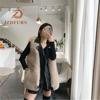 

ZDFURS *2019 NEW Popular Women's Real Fur Vest Ladies Fashion Fox Fur Coat Short and Long Waistcoat Gilet for Winter
