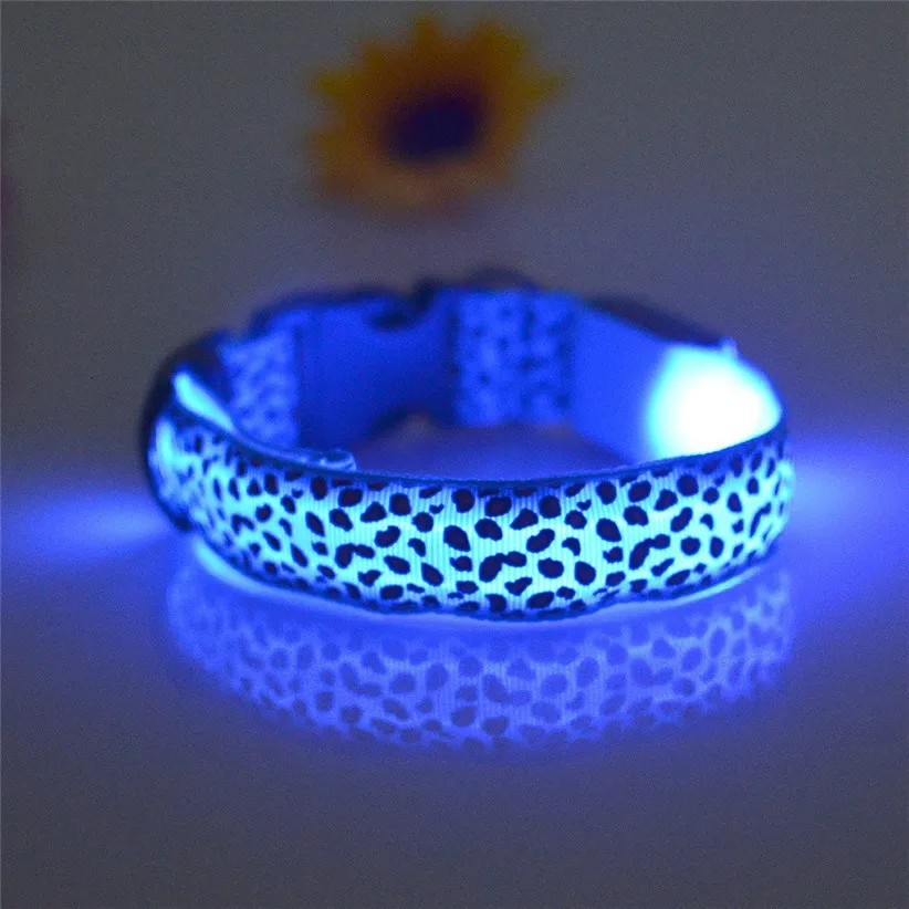Dog Collar Pet Supply Adjustable Leopard Print Lighting Glow in Dark LED Cat Safety Collar Pet Supplies correa perro colier chie