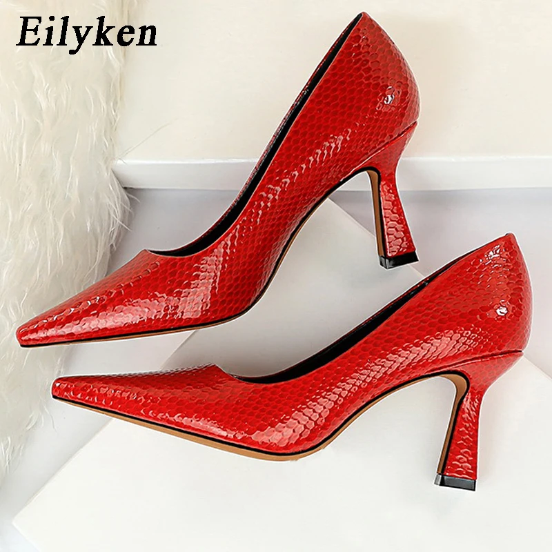 

Eilyken Fashion New Pointed Toe Pumps Women Snake grain PU Leather High Heels Summer Sexy Shallow Party Stiletto Ladies Shoes