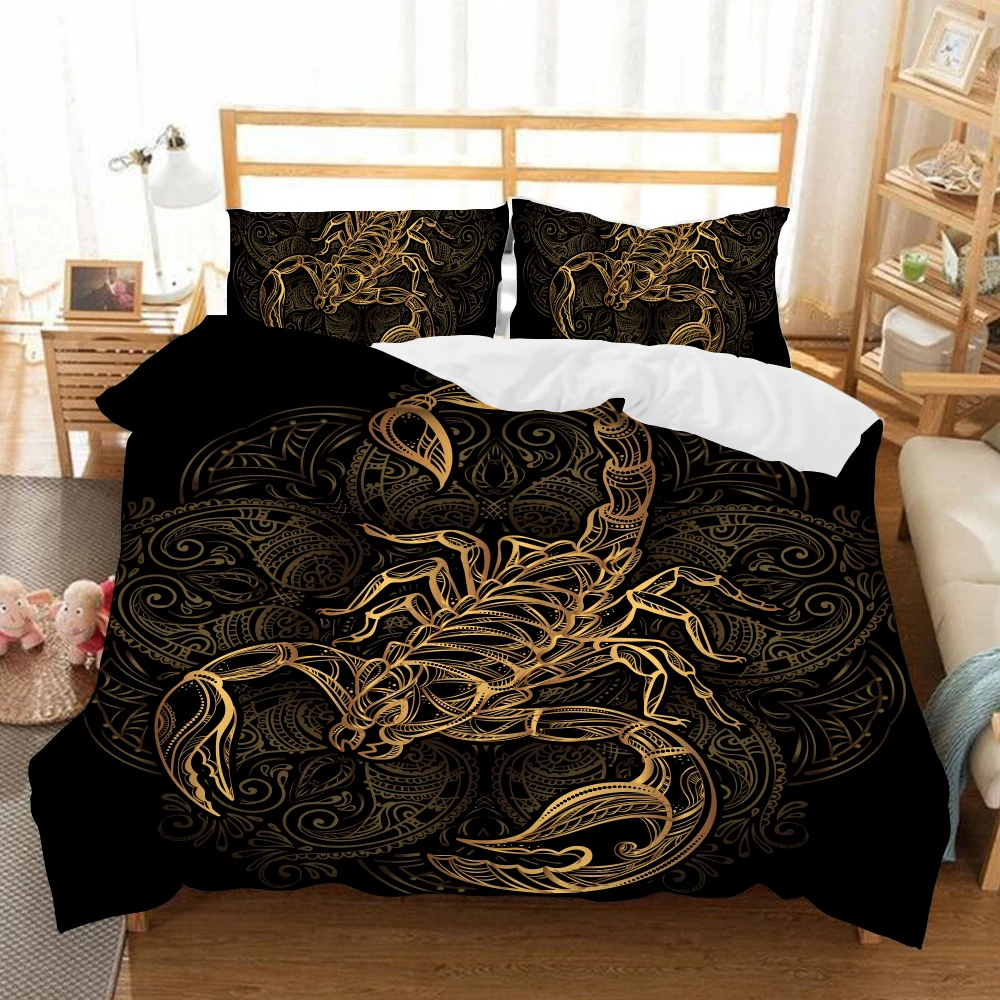 

Gold Scorpion Bedding Set Queen Meteor Scorpio Duvet Cover Constellation Bed Set Bohemian Print Black Bedclothes twin King size