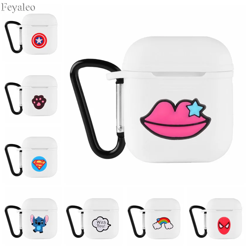 

3D Cute Cartoon Pattern Earphone Pouch Silicone Cases For Apple Airpods Case Anti-lost Cover Air Pods Shockproof Full Protector