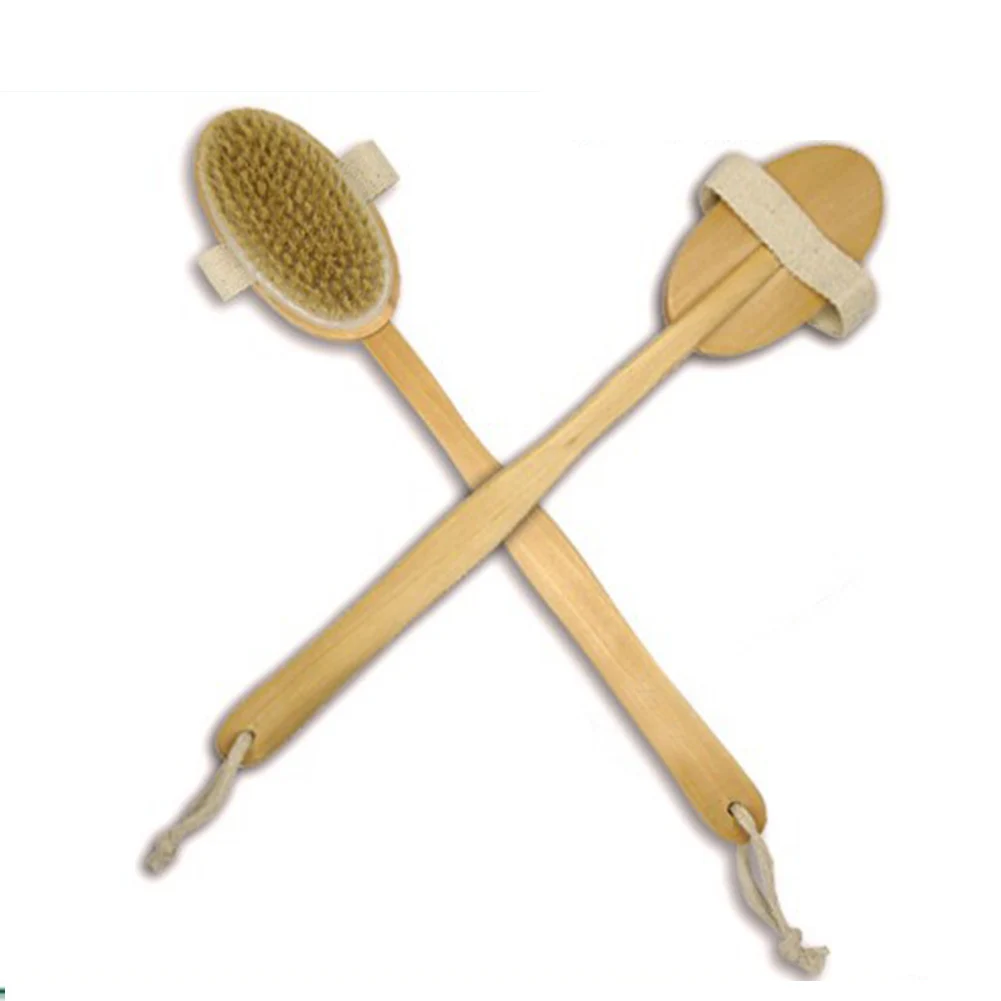 Из дерева, с длинной ручкой щетка для ванны из натуральной щетины для душа Спа щетинки Отшелушивающий Массажер Уход за кожей сухая щетка для тела Очиститель