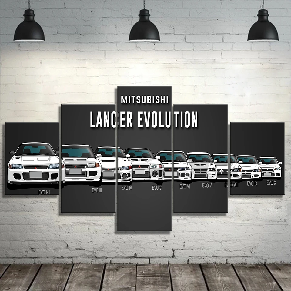 

Canvas Painting Print Modular Artwork Modern 5 Pieces Mitsubishi lancer evolution Car Pictures Home Decor Wall Art Unique Poster