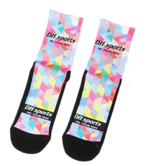Мужские и женские носки для велоспорта из чесаного хлопка, дышащие носки с принтом для велосипеда, велосипеда, MTB, антибактериальные спортивные носки для спорта на открытом воздухе - Цвет: colorful white