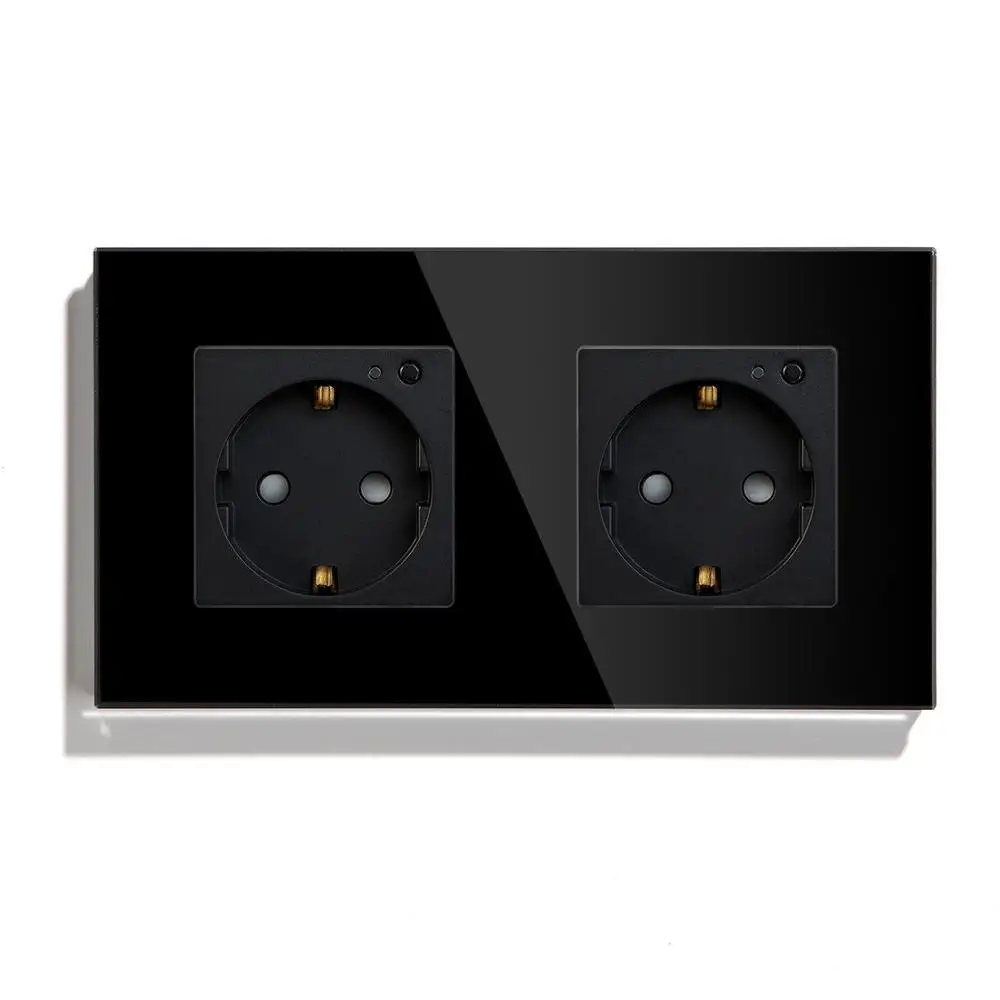 BSEED Wifi Двойная стандартная настенная розетка европейского стандарта белая черная глоденовая стеклянная панель Suppor для Tuya Google Smart Home - Тип: Black Wall Socket