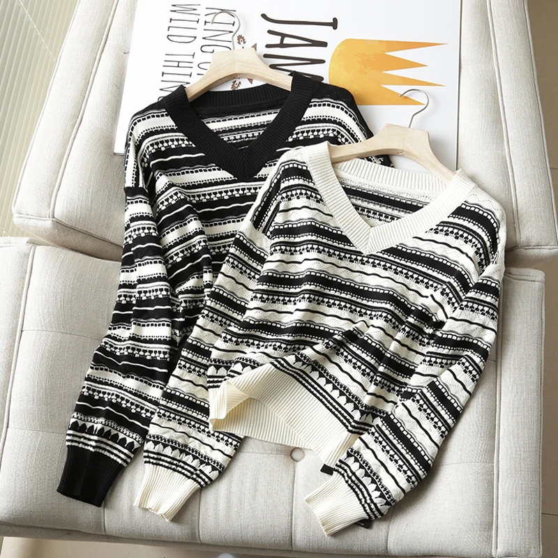 

2021 Autumn Winter Fashion Striped Jumper Women Casual Long Sleeve Tees Bottoming Knitted Pullover Sweater Top Female Streetwear