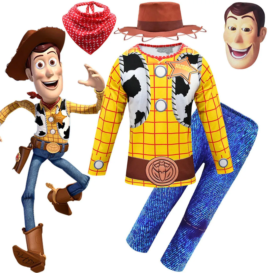 HOT Saleing Toy Story 4 Jessi Cosplay Costume Woody Cowboy Costume Top-shirt Pants Hat bag Accessories Halloween Custom Made6pcs