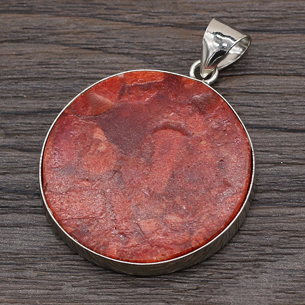 Fine Natural Stone Corals Pendants Big Flat Round Red Coral Charms for Trendy Jewelry Making Women Necklace Earrings