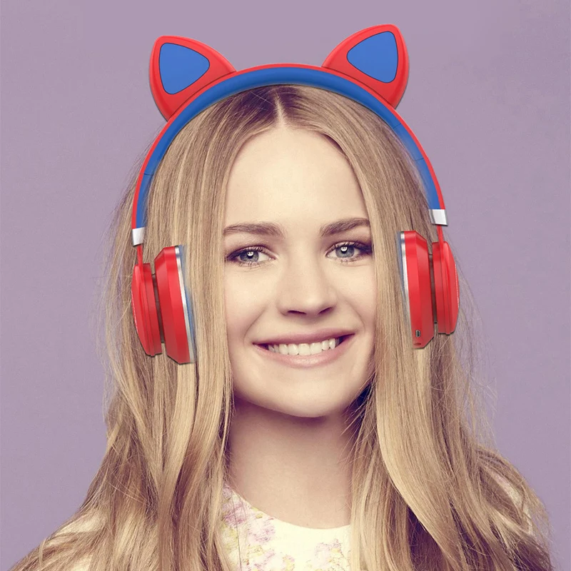 Cute Cat Wireless Earphone Bluetooth Headphone with Microphone light Foldable Girls Kids Cascos Phone For ipad Music Bass Casque