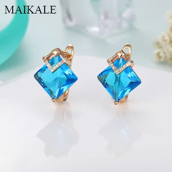 

MAIKALE Classic Big Square Zircon Earrings Gold Silver Color Plated Gem Stone Geometric Stud Earrings for Women Fashion Jewelry