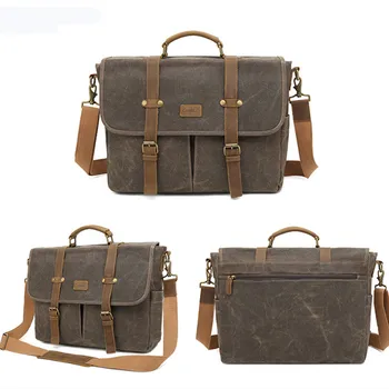 

COOLBELL Bag 17.3 Inch hand bag oil wax cloth diagonal bag multi-function laptop bag outdoor waterproof backpack