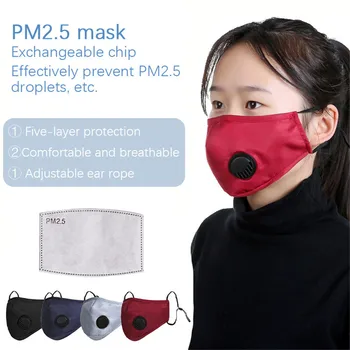 

5Layer Safety PM2.5 Reusable Washable Cycling Sports Face Mouth Masks Anti Dust Pollution Activated Carbon Filter Valve Facemask
