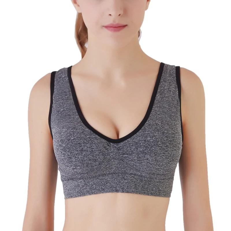 Large Size Thin Section With Padded Seamless Yoga Sports No Steel Sports Bra for women gym high impacti - Цвет: Темно-серый