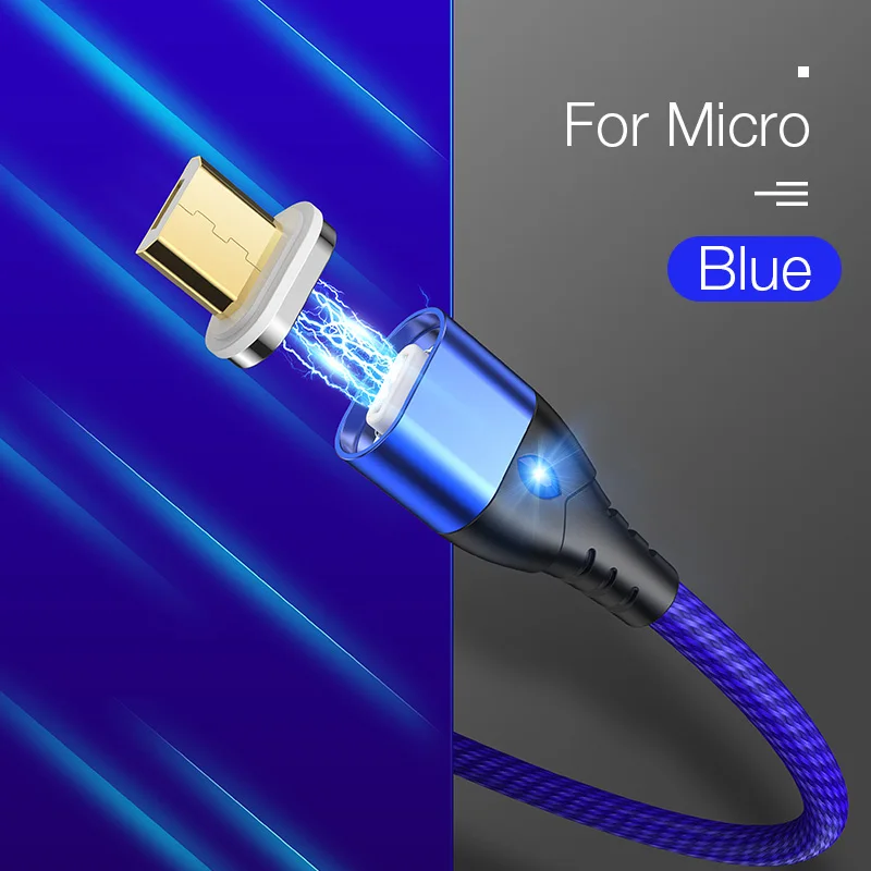 Магнитный Micro usb type-C кабель для iPhone кабели освещения 1 м 2 м 3A провод для быстрого заряда type-C Магнитный кабель для зарядки телефона - Цвет: Blue For Micro