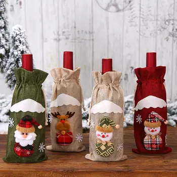 

Wine Bottle Cover Bags Snowman Santa Claus Christmas Decoration Table Xmas