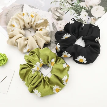 

Small Daisy Satin Hair Scrunchies Women Elastic Hair Bands Girls Hair Tie Lady Ponytail Hair Female Holder Rope Hair Accessories