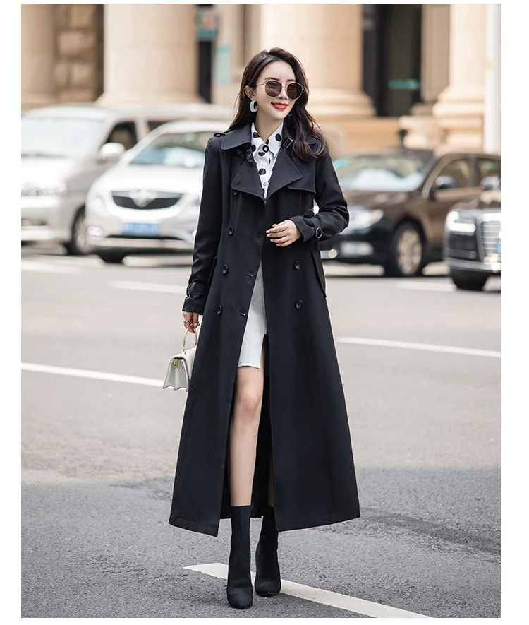 High quality windbreaker female Korean autumn new women's waist slimming windbreaker over the knee coats slim long coat women's