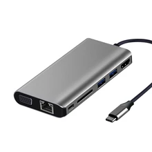Тип с разъемами типа C и Rj45 4K HDMI VGA с 2 портами(стандарт 3,0 SD слот для карт ридер быстрой зарядки PD 8-в-1 Тип C адаптер док-станции USB хаб для Macbook для huawei