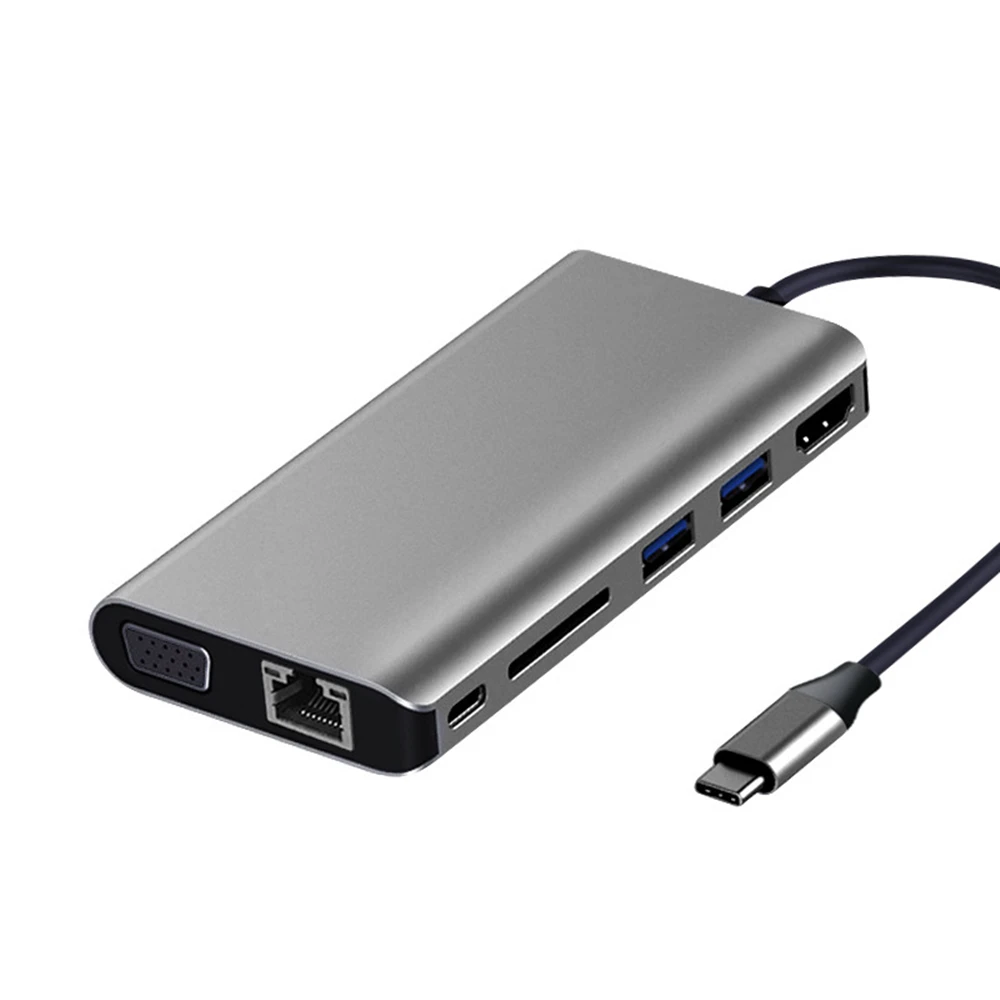 

Type-C To Rj45 4K HDMI VGA 2 USB 3.0 SD Card Slot Reader PD Fast Charge 8-In-1 Type C Dock Adapter Hub For Macbook Huawei