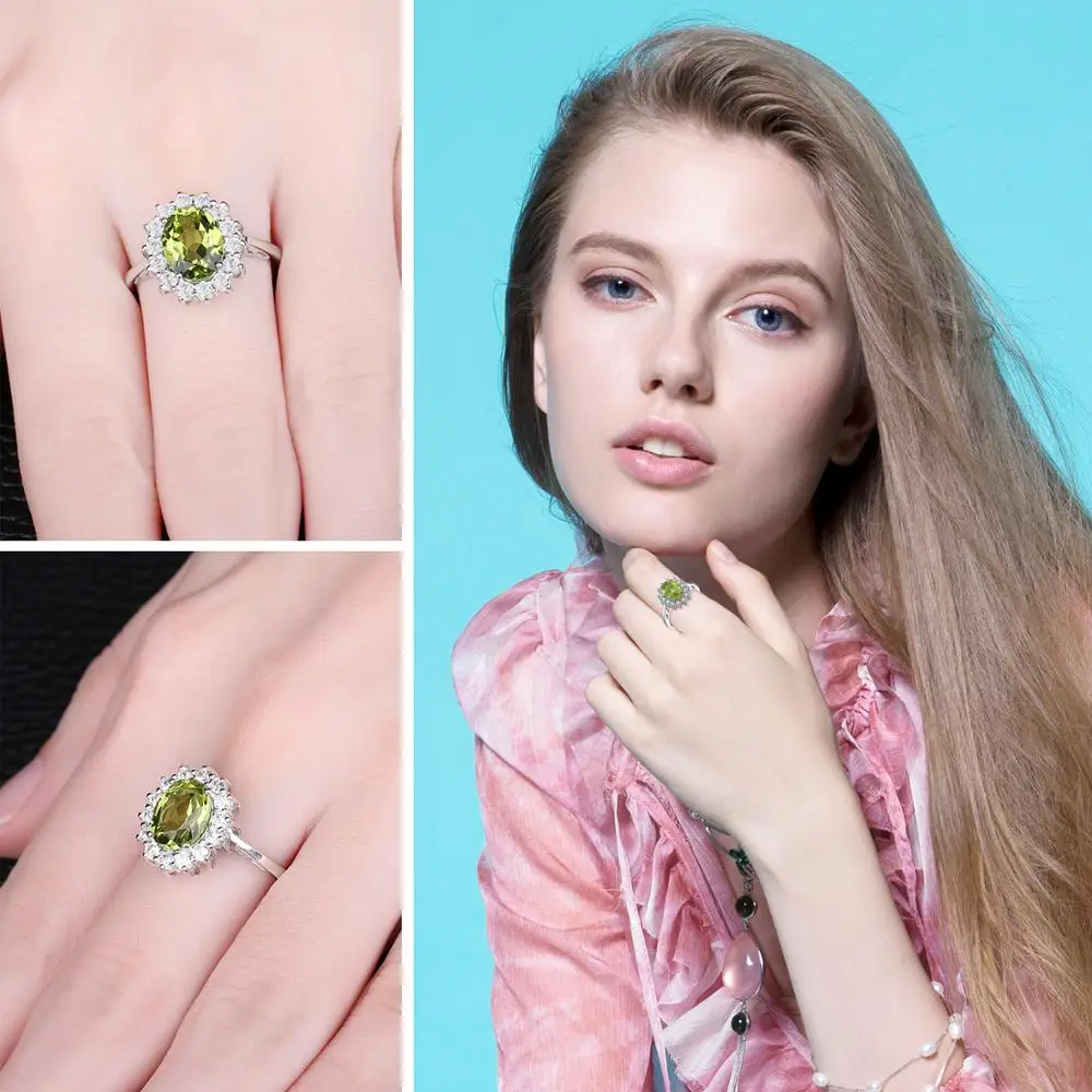 Jewelrypalace 2.74ct Принцесса Диана Уильям Кейт Миддлтон Натуральный Зеленый Перидот Обручение кольцо стерлингового серебра 925 для Для женщин