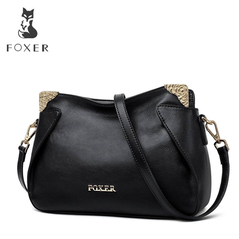 FOXER Брендовая женская шикарная сумка через плечо женская сумка-мессенджер из натуральной кожи женская модная стильная повседневная сумка