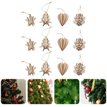 

12pcs Christmas Pendants Wooden Hanging Decoration Party Supply (Wood color)