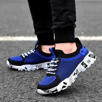 

Mudipanda Boys shoes children's sports shoes kids single net shoes breathable flying woven yellow blue red sneakers for students