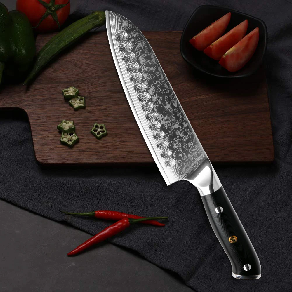 XITUO 7 дюймов нож-Кливер Дамасская сталь японский нож-повара Santoku кованый острый нож для нарезки овощей Кухонные инструменты для приготовления пищи