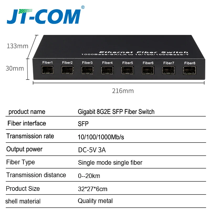 Гигабитный сетевой коммутатор SFP 1000 Мбит/с медиаконвертер 8 портов и 2 порта RJ45 8G2E