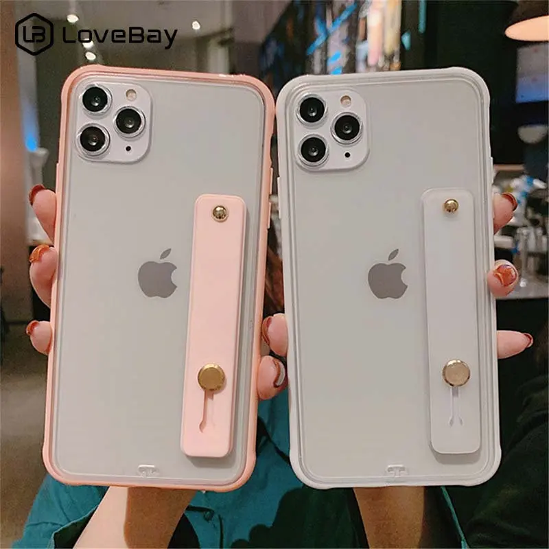 

Lovebay Transparent Wrist Strap Phone Case For iPhone 11 11 Pro X XR XS Max 8 7 6 6s Plus Clear Solid Holder Hard PC Back Cover