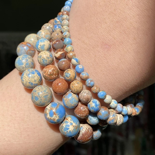 Natural Stone Beads 4-10mm Aquamarines Lava Opal Rose Quartzs Tiger Eye Moonstone Round Beads for Jewelry Making Diy Bracelet Blue Sea Sediment