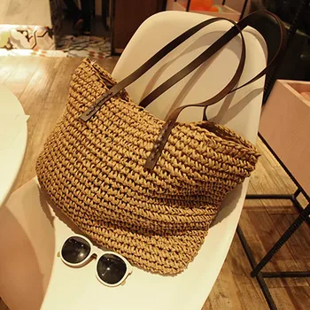 

Women's Handbag Summer Rattan Large-capacity Handbag Straw Weave Bag Seaside Beach Bag Diagonal Bag Small Fresh Boho