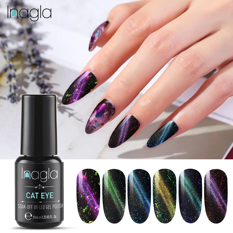 Inagla 8 ミリリットル銀河マニキュア Diy グリッターネイルアート Uv ランプ銀河効果猫目ジェルネイルポリッシュロング最後の 3d 磁気ラッカー マニキュア Aliexpress