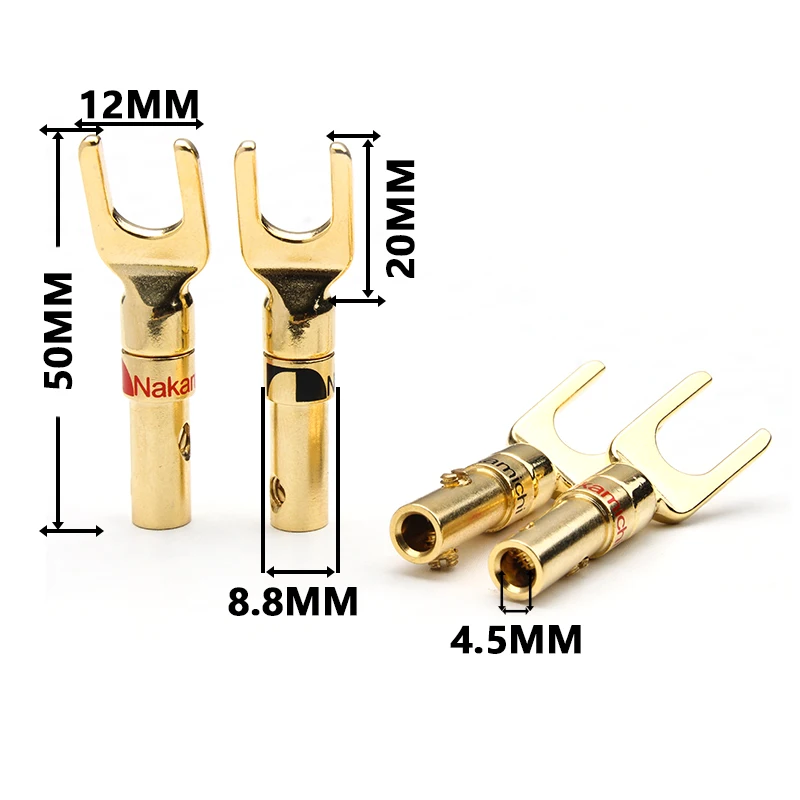 12 шт. Nakamichi Разъем типа "банан" позолоченный медный y-тип динамик штекерные вилки адаптер штекер типа "банан" провода кабельные разъемы
