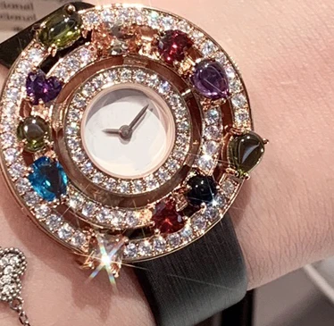 Новинка, кожаный ремешок для часов orologi, циркониевый камень, кварцевые наручные часы, круглый черный/белый циферблат, часы для женщин - Цвет: WHITE AND ROSE GOLD