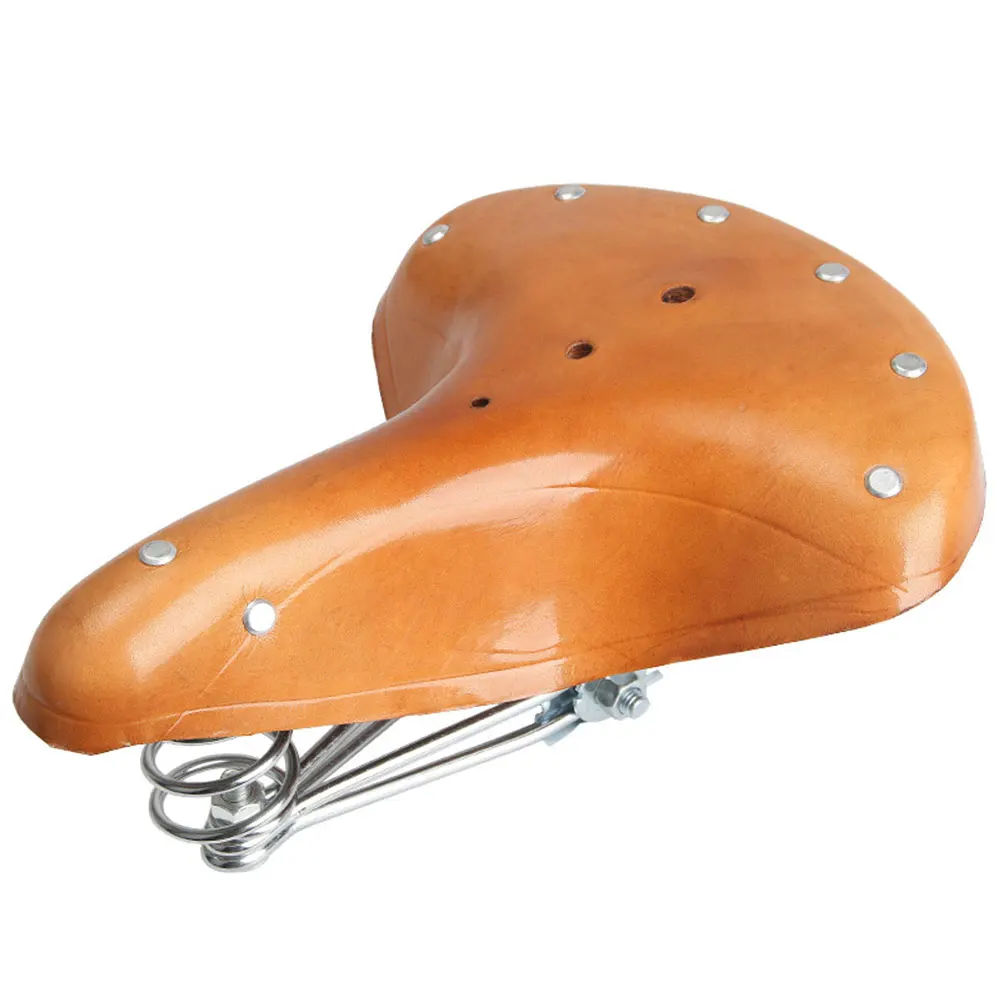 Shock Absorption Road Bike Bicycle Saddle Retro Leather Comfortable Spring Seat