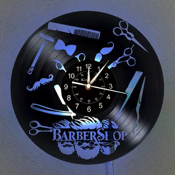 

Barber Shop Vinyl Record Wall Clock 12-Inch LED Clock | Home Decoration Unique Gifts for Hair Salon | Night Lamp 3D Wall Clock.