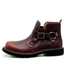 2019 Men Boots Round Toe Vintage Buckle Ankle Boots Shoes Men Autumn Winter PU Leather Male Shoes 4#15/15D50