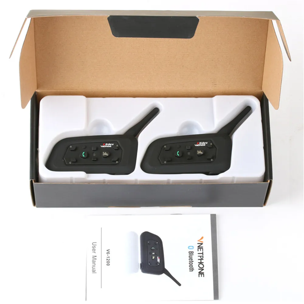 2 шт. беспроводная мотоциклетная гарнитура Pro V6 1200 м Bluetooth IP65 водонепроницаемая