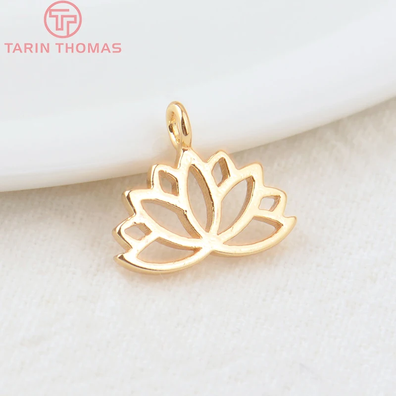 (783)10PCS 8x12.5MM 24K Gold Color Plated Lotus Flowers Pendants Charms High Quality DIY Jewelry Making Findings Accessories | Украшения и